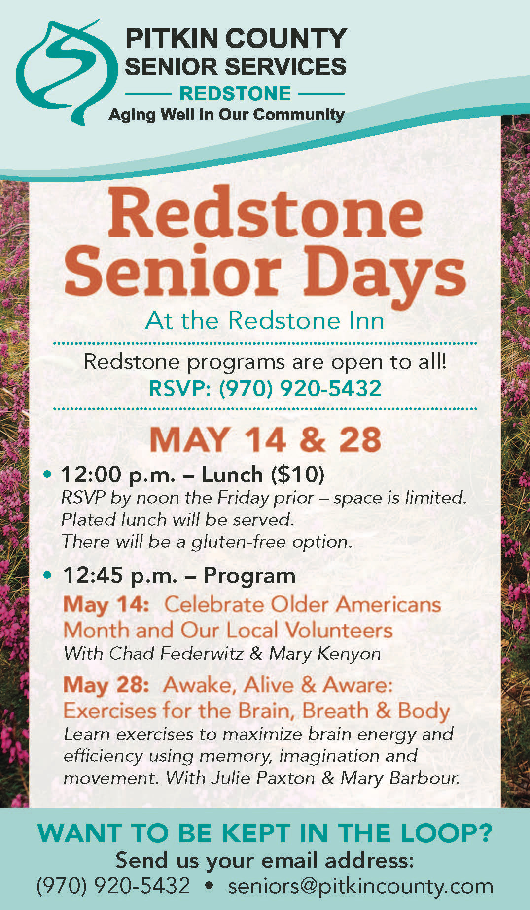 Redstone Senior Days for May 14 & 28 2024