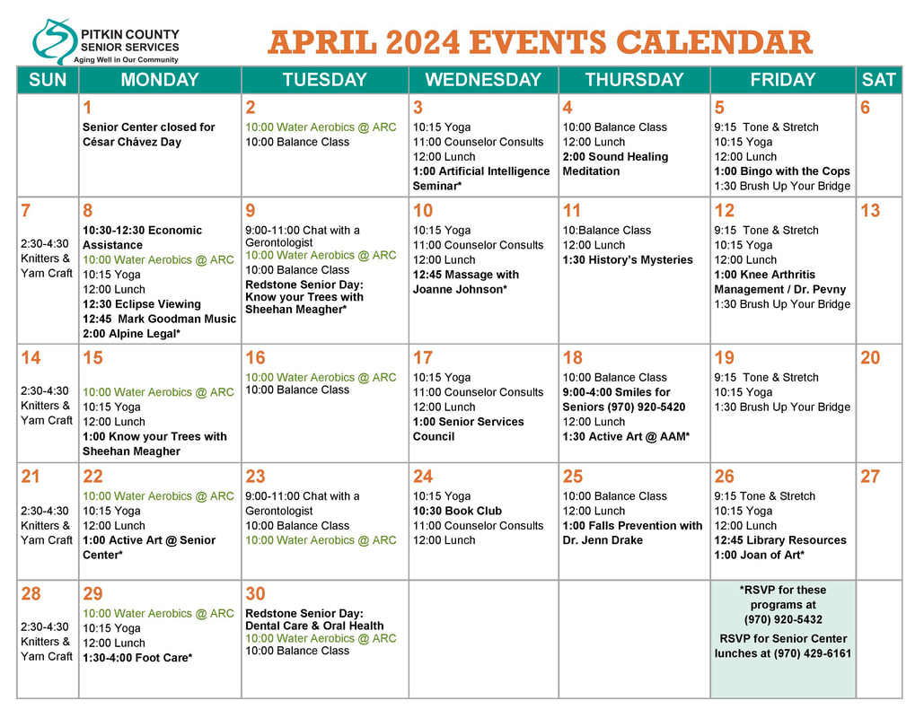 March 2024 senior events calendar