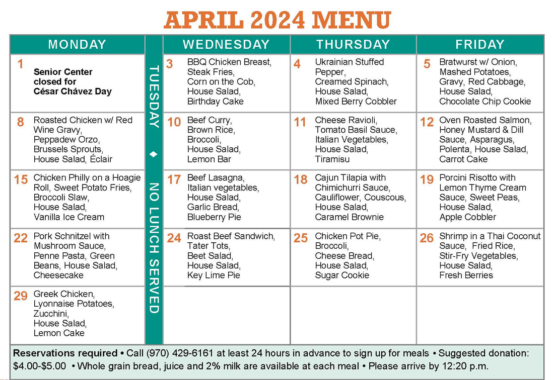 March 2024 senior lunch menu