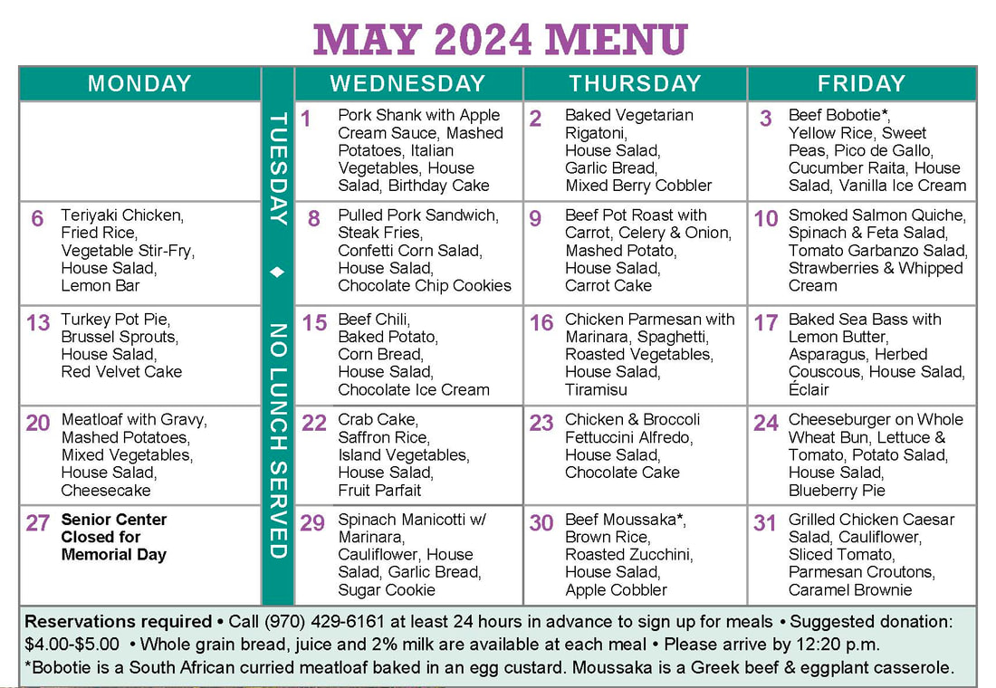 May 2024 senior lunch menu